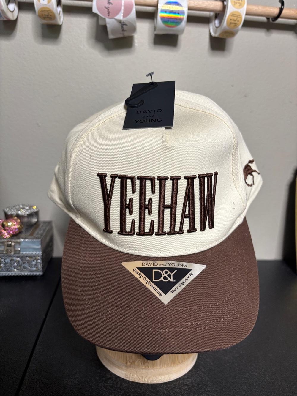 David and Young Two-Tone 'YEEHAW' Baseball Cap - Cream & Brown SnapBack